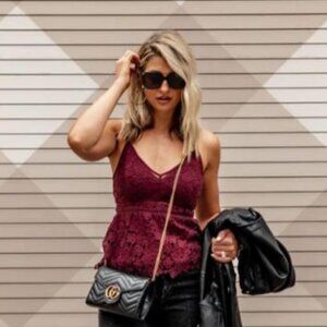 Abercrombie & Fitch Wine Lined Lace Overlay Peplum Cami Pre Owned